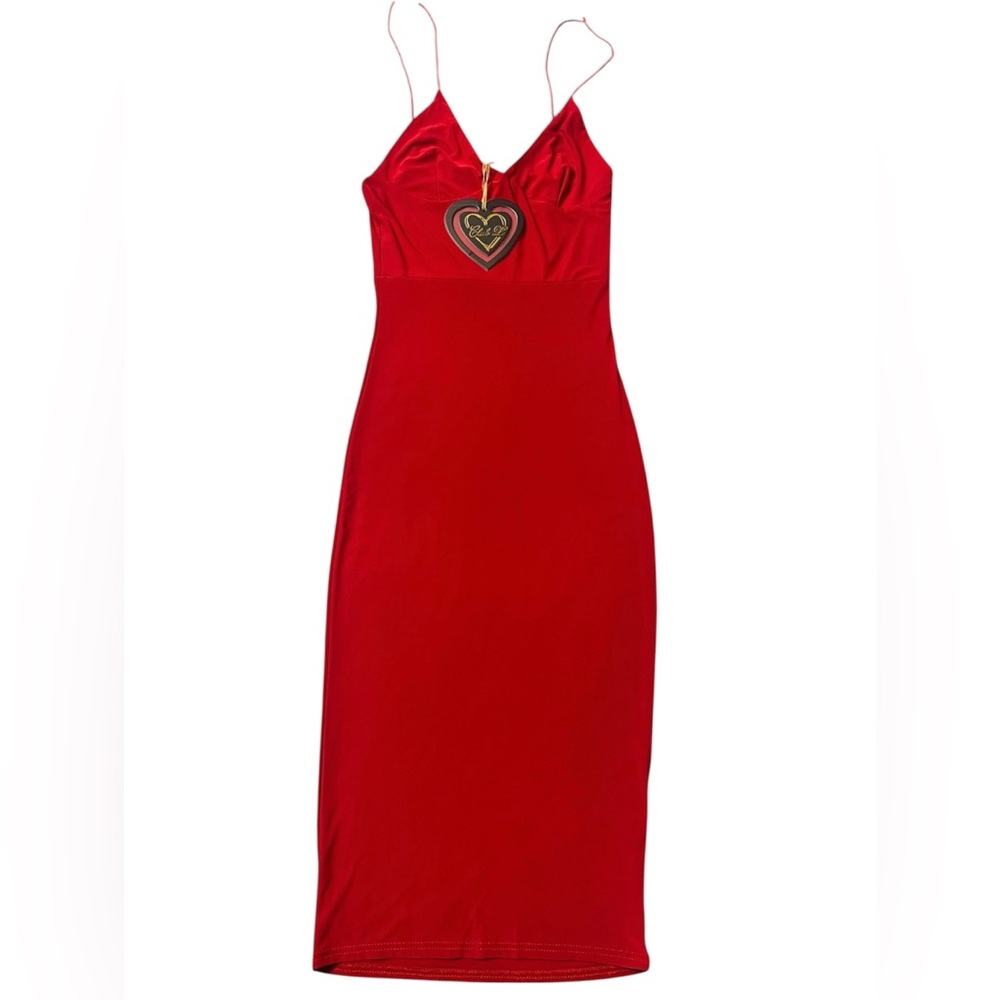 Club L London Red Midi Dress - Sexy V-Neck - Size 6"